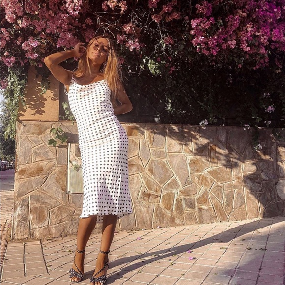 polka dot satin slip dress